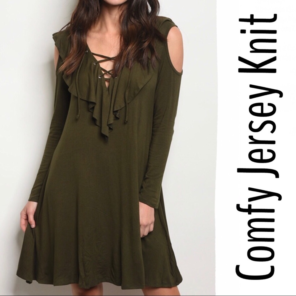 Olive Green Jersey Knit Dress